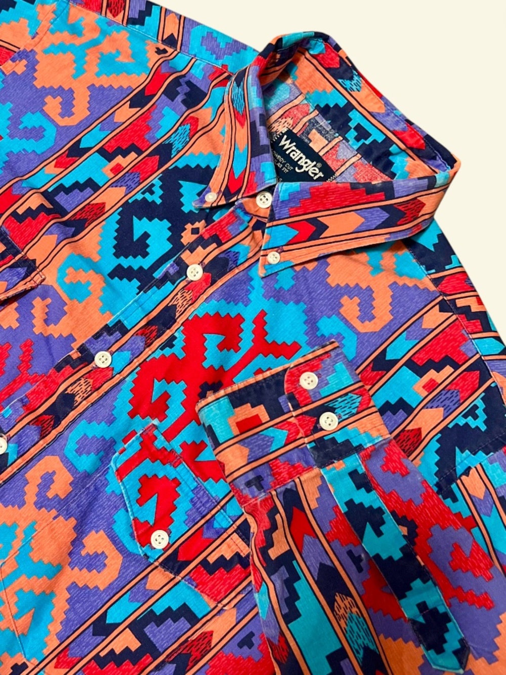 Vintage Wrangler Cowboy Cut Button Down Shirt 16.5 - 34 Brushpopper Aztec Navajo